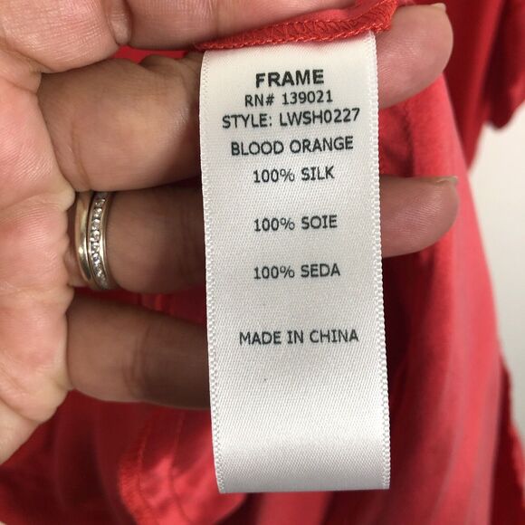 FRAME 100% Silk Blood Orange Lace Up Mini Shirt Dress W/ Pockets Size Small - Picture 11 of 11